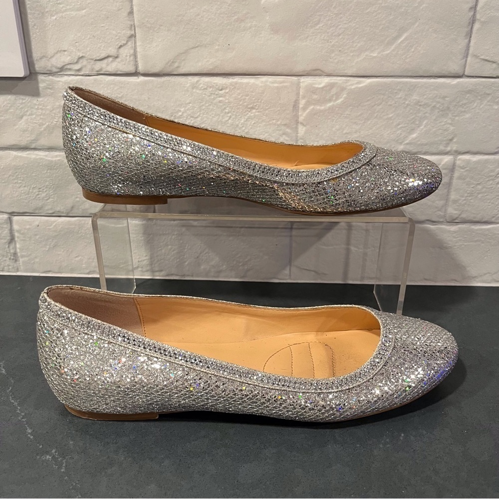 Badgley Mischka Silver Glitter Ballet Flats